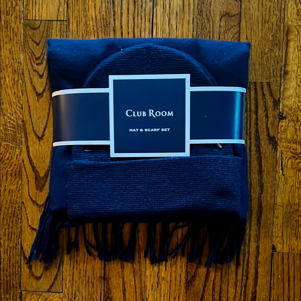 Club Room Navy Hat & Scarf Set